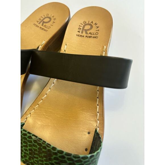 Artigianato Rallo black/green leather slides, 40/9, dust bag, vacation, holiday - Picture 3 of 7